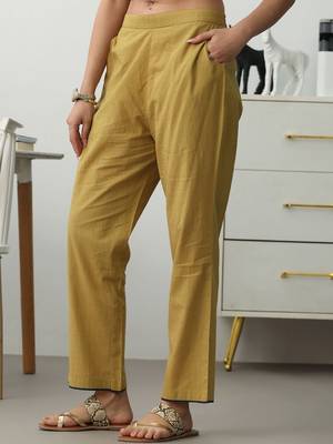 women ethnic motifs printed regular cotton blend kurta with trousers 5