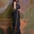 Navy blue navy blue & gold-toned floral sequinned  georgette saree