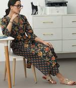 women floral printed regular cotton blend kurta with trousers