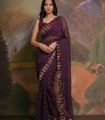 Purple purple & gold-toned embellished sequinned  georgette saree