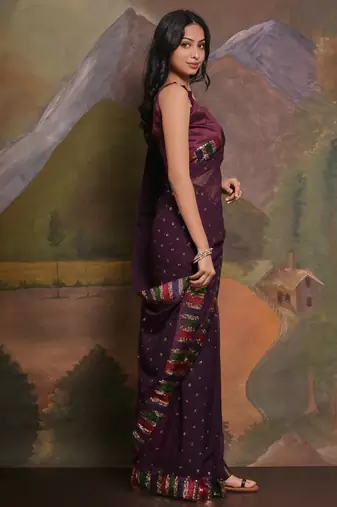 Purple purple & gold-toned embellished sequinned  georgette saree