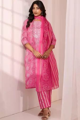 women ethnic motifs printed regular thread work kurta with trousers & with dupatta