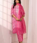 women ethnic motifs printed regular thread work kurta with trousers & with dupatta