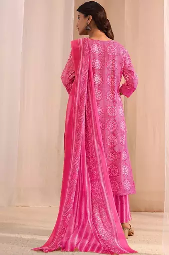 women ethnic motifs printed regular thread work kurta with trousers & with dupatta