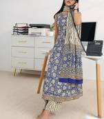women floral printed regular thread work kurta with trousers & with dupatta