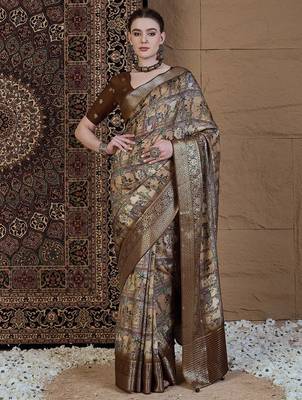 Beige ethnic motifs zari silk blend sungudi saree 1