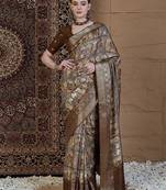 Beige ethnic motifs zari silk blend sungudi saree