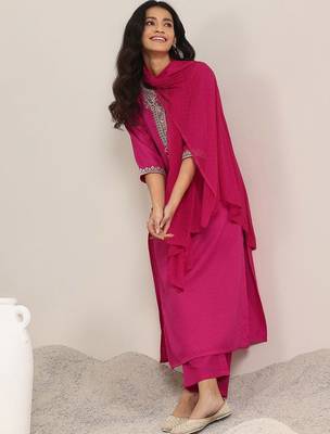 floral yoke design sequnnied straight kurta with trousers & dupatta 1