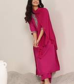 floral yoke design sequnnied straight kurta with trousers & dupatta