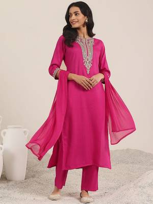 floral yoke design sequnnied straight kurta with trousers & dupatta 2
