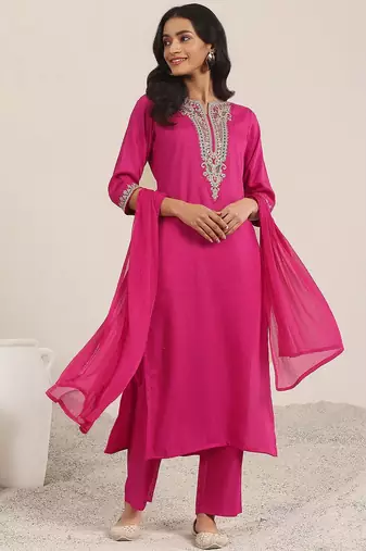 floral yoke design sequnnied straight kurta with trousers & dupatta