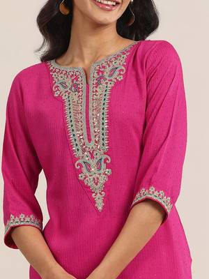 floral yoke design sequnnied straight kurta with trousers & dupatta 3