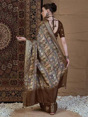 Beige ethnic motifs zari silk blend sungudi saree 2
