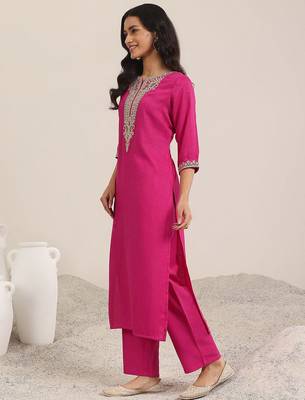 floral yoke design sequnnied straight kurta with trousers & dupatta 4