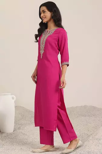 floral yoke design sequnnied straight kurta with trousers & dupatta