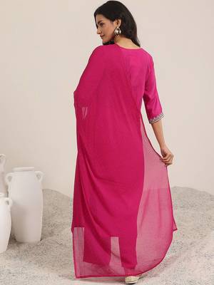 floral yoke design sequnnied straight kurta with trousers & dupatta 5