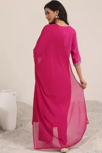 floral yoke design sequnnied straight kurta with trousers & dupatta