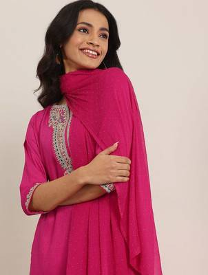 floral yoke design sequnnied straight kurta with trousers & dupatta 6