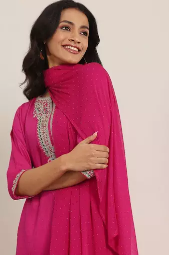floral yoke design sequnnied straight kurta with trousers & dupatta