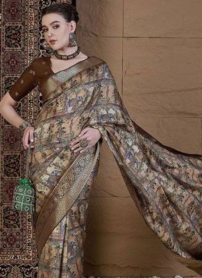 Beige ethnic motifs zari silk blend sungudi saree 3