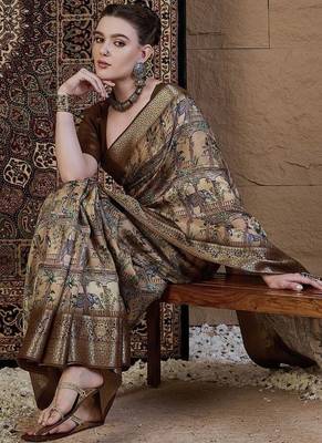 Beige ethnic motifs zari silk blend sungudi saree 4