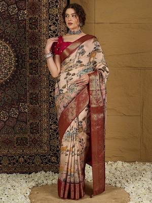 Beige ethnic motifs zari silk blend sungudi saree 1