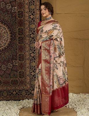 Beige ethnic motifs zari silk blend sungudi saree 2