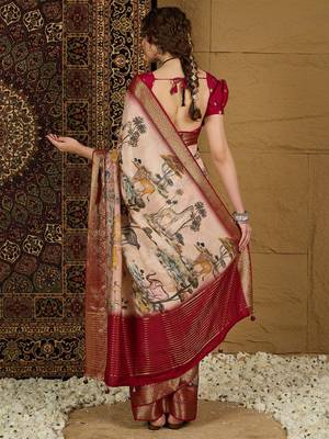 Beige ethnic motifs zari silk blend sungudi saree 3