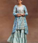 geometric printed sequinned straight kurta with sharara & dupatta