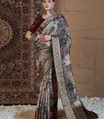 Beige woven design zari silk blend sungudi saree