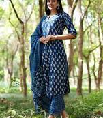 floral printed keyhole neck straight kurta with palazzos and dupatta