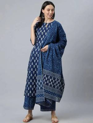 floral printed keyhole neck straight kurta with palazzos and dupatta 2