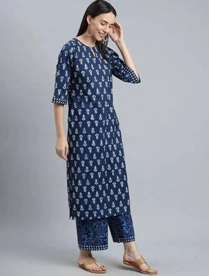 floral printed keyhole neck straight kurta with palazzos and dupatta 4