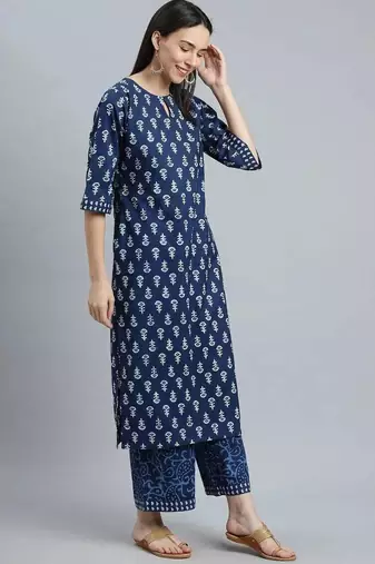 floral printed keyhole neck straight kurta with palazzos and dupatta