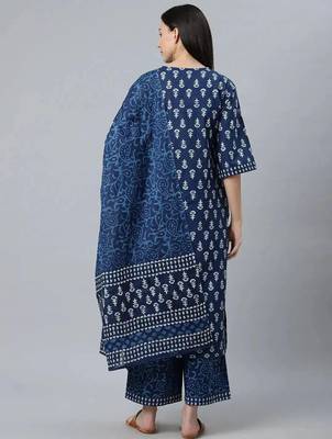 floral printed keyhole neck straight kurta with palazzos and dupatta 6
