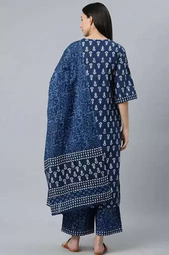 floral printed keyhole neck straight kurta with palazzos and dupatta