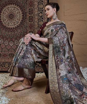 Beige woven design zari silk blend sungudi saree 4