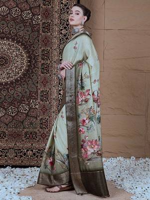 Green floral zari silk blend sungudi saree 2