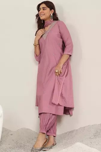 women ethnic motifs embroidered regular gotta patti kurta with salwar & with dupatta