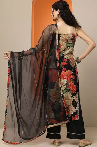women floral printed regular kurta with palazzos & with dupatta