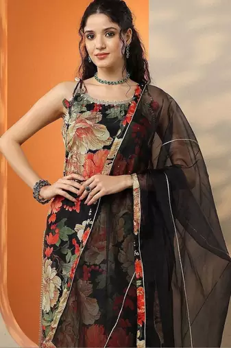 women floral printed regular kurta with palazzos & with dupatta
