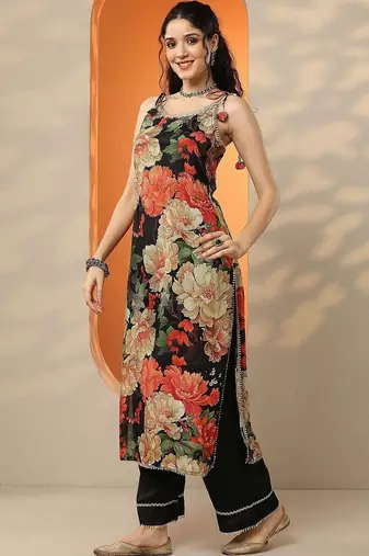 women floral printed regular kurta with palazzos & with dupatta