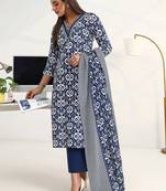 women ethnic motifs printed regular kurta with trousers & with dupatta