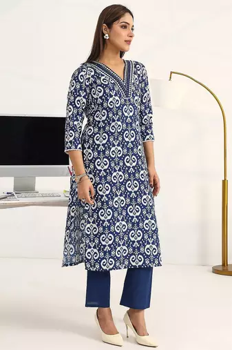 women ethnic motifs printed regular kurta with trousers & with dupatta