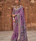 Magenta ethnic women motifs zari silk blend banarasi saree
