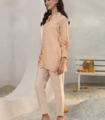 peach floral printed silk blend straight kurta set