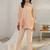 peach floral printed silk blend straight kurta set