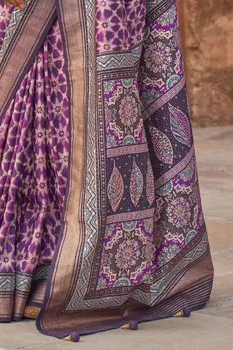 Magenta ethnic women motifs zari silk blend banarasi saree