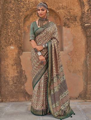 Beige jaali ethnic woven design silk blend  saree 1