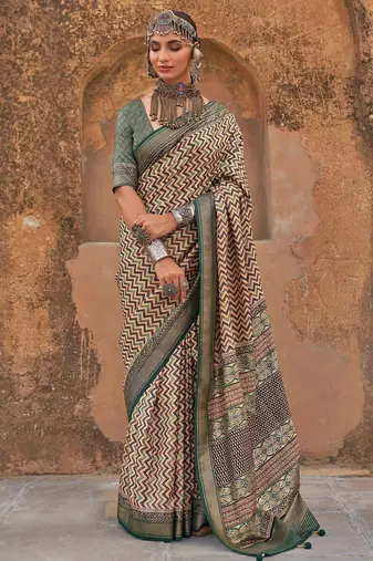 Beige jaali ethnic woven design silk blend  saree